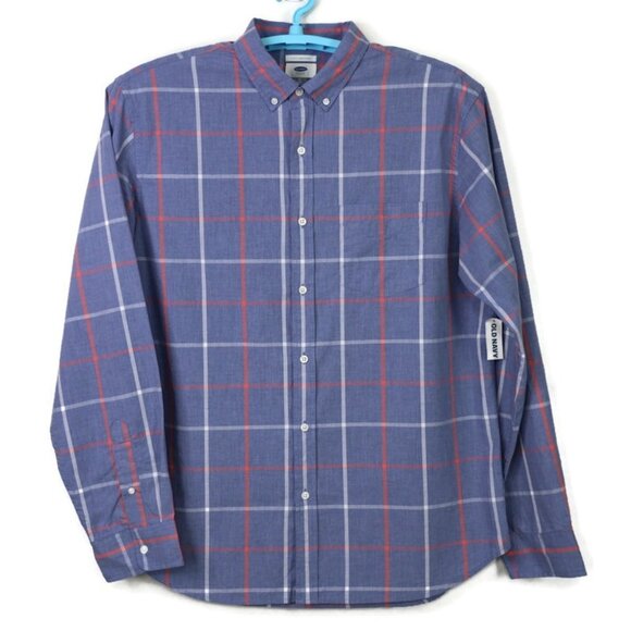 Old Navy Slim Fit Coupe Etroite Long Sleeve Button Shirt Mens XL Blue Pink White - Picture 1 of 9